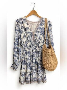 Max Studio Blue Floral Smocked Waist Dress